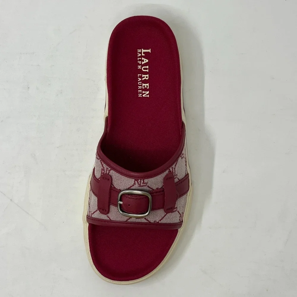 Ralph Lauren Matty‎ Sandals Red Signature Fabric Stylish Women's Size 7B VTG NEW